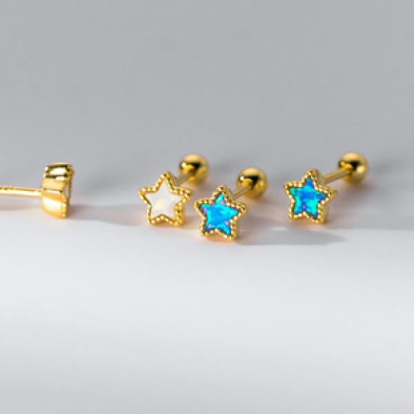 A38967 s925 sterling silver artificial opal stars stud earrings