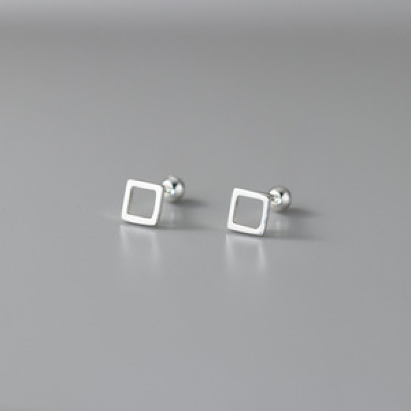 A44899 s925 sterling silver sweet dainty hollowed square stud earrings