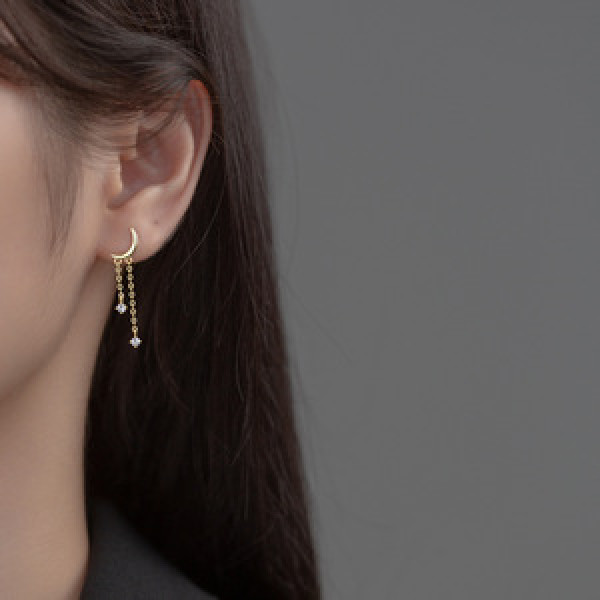 A43469 s925 silver rhinestone fringe crescent stud simple elegant earrings