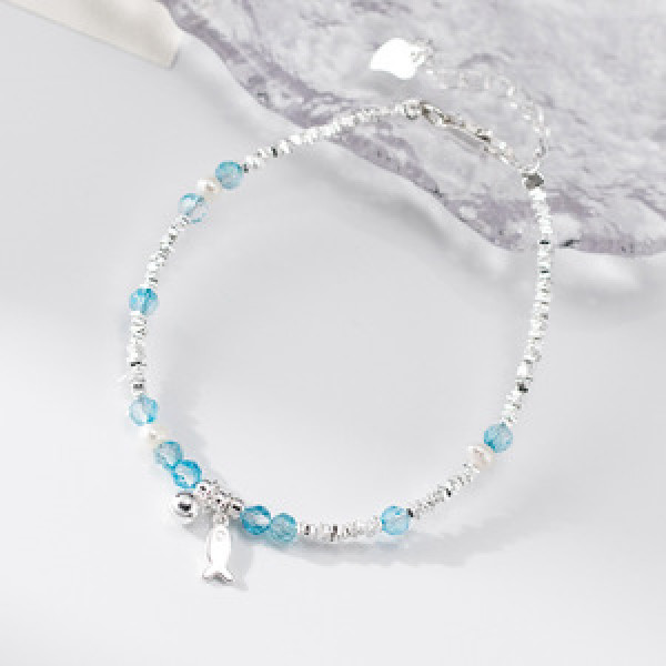 A45793 s925 sterling silver trendy sweet dainty pearl charm bracelet
