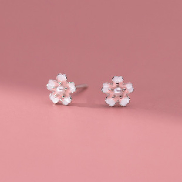 A40138 s925 sterling silver artificial pearl flower stud sweet design earrings