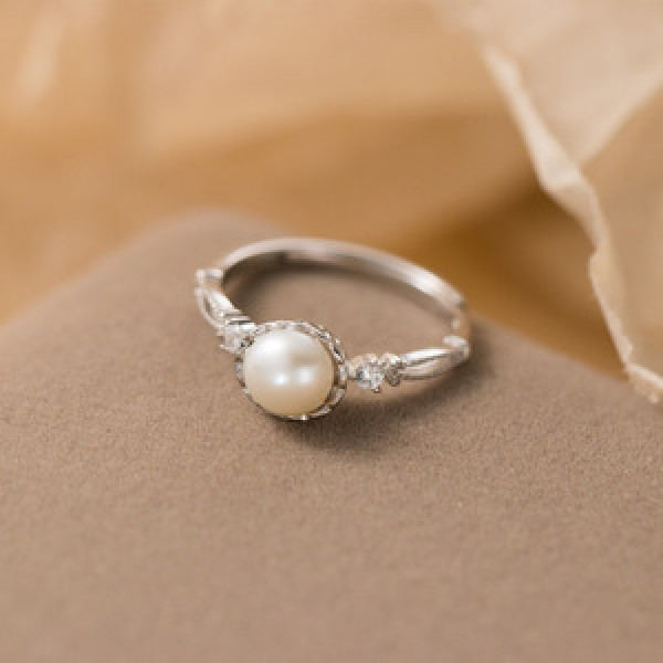 A45163 s925 sterling silver trendy sweet rhinestone pearl ring
