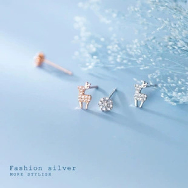 A40126 s925 sterling silver stud trendy rhinestone flower deer earrings
