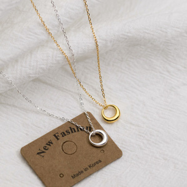 A44383 s925 silver trendy sweet unique simple hollowed circle necklace