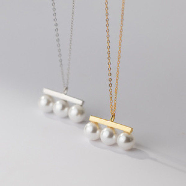 A38368 s925 sterling silver wood artificial pearl dainty choker necklace
