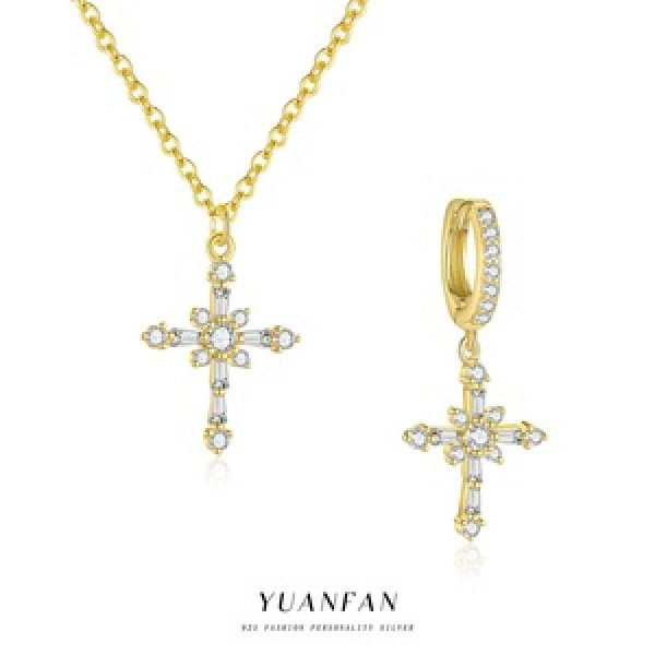 A45253 s925 sterling silver rhinestone cross minimalist elegant earrings