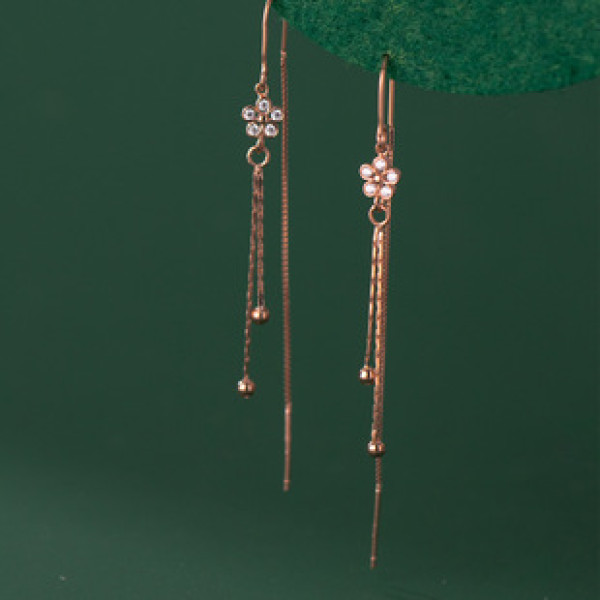A37856 s925 sterling silver rhinestone string dainty long earrings