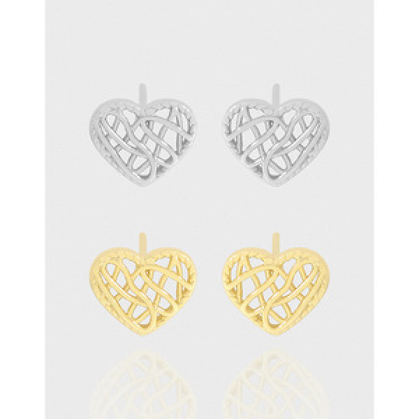 A43661 hollowed bar heart sterling silver s925 stud earrings