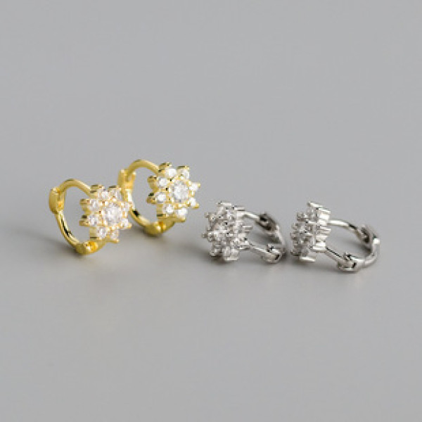A43438 s925 silver christmas snowflake rhinestone flower earrings