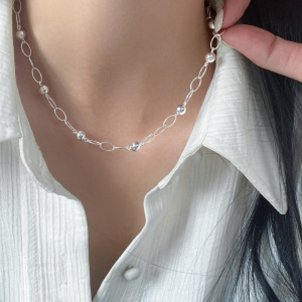 A46395 s925 silver simple oval circle necklace