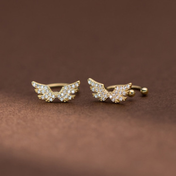 A40156 s925 sterling silver rhinestone wing clipon stud grade earrings