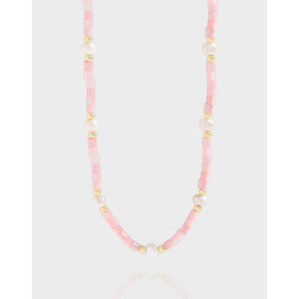 A39889 design pearl pink shell beaded sterling silver s925 necklace