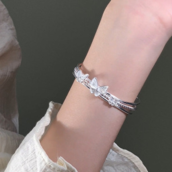 A41042 s925 sterling silver butterfly adjustable bangle elegant bracelet