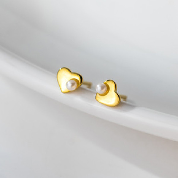A42184 s925 sterling silver artificial pearl heart stud elegant earrings