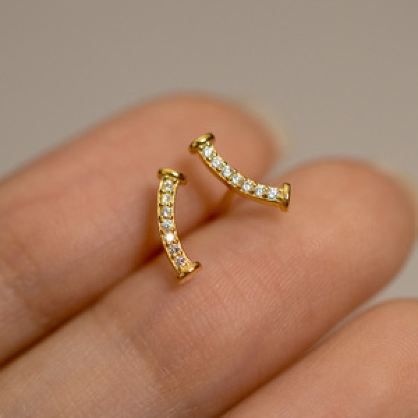A43543 s925 silver simple smile stud cute bar rhinestone earrings