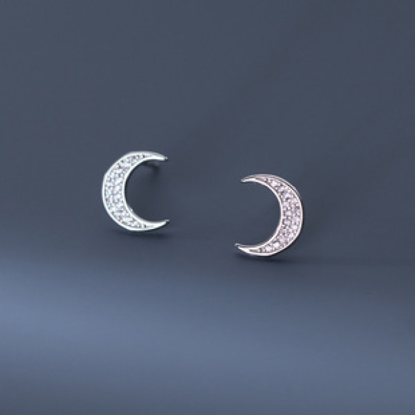 A41110 s925 sterling silver sweet elegant sparkling rhinestone moon stud earrings