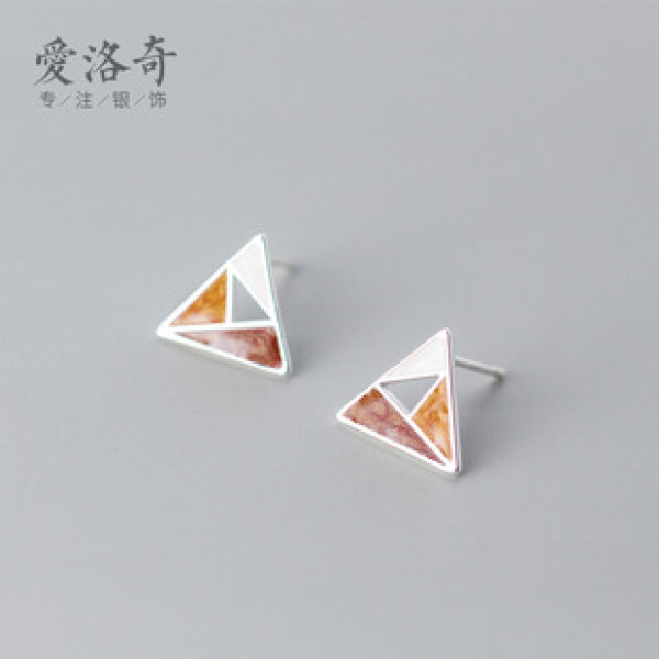 A39204 s925 silver simple colorful triangle stud earrings dainty earrings