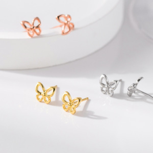 A46293 s925 sterling silver simple elegant hollowed butterfly stud earrings