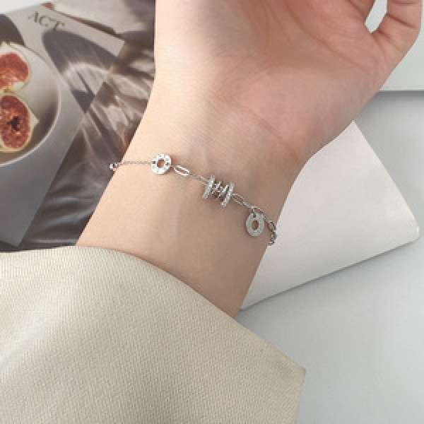 A45956 s925 silver trendy sweet symmetric rhinestone hollowed charm bracelet