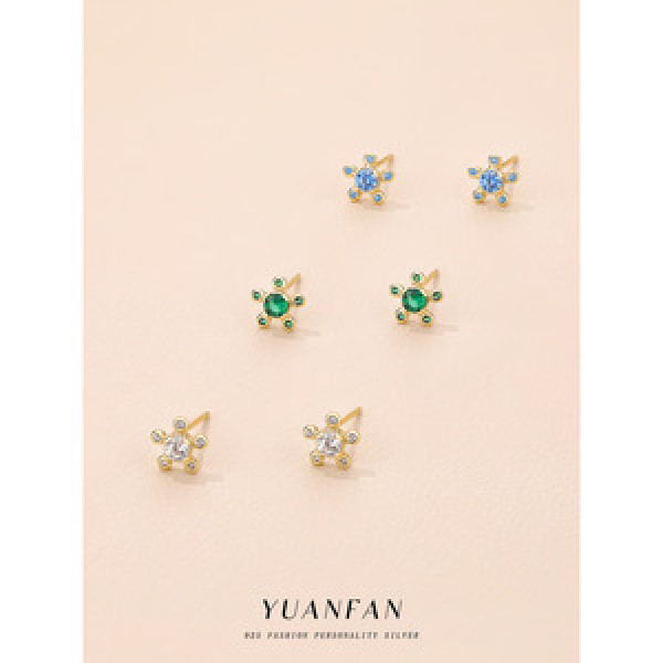 A43677 s925 sterling silver cubic zirconia stud cute flower simple earrings