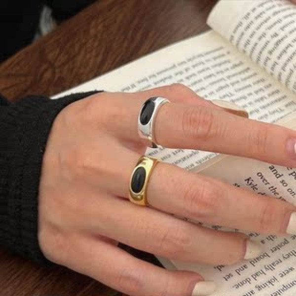 A42658 sterling silver black agate simple fashion adjustable ring