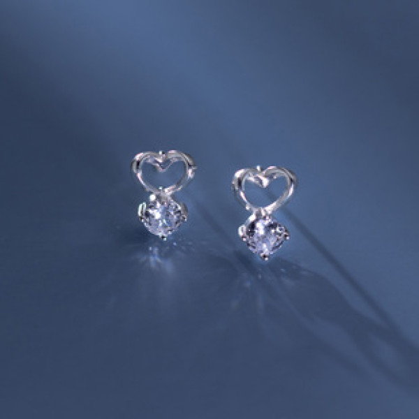 A41269 s925 sterling silver rhinestone hollowed heart stud trendy earrings