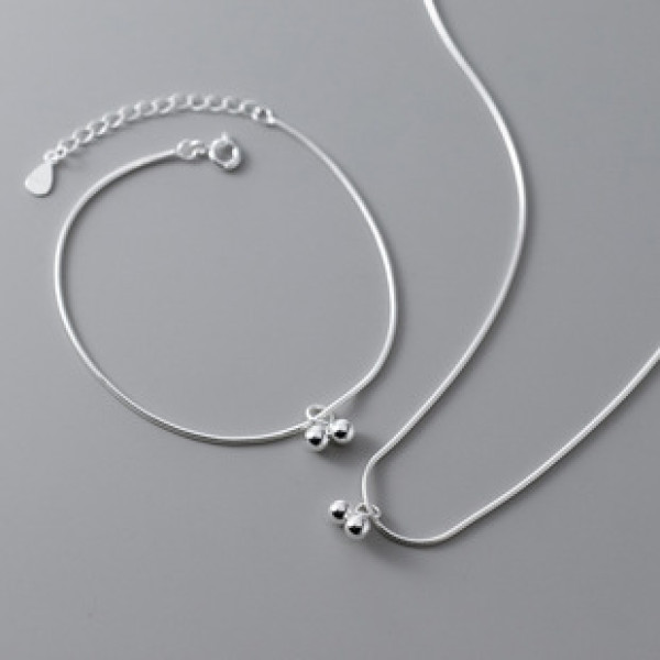 A43385 s925 silver hot fashion double bead necklace