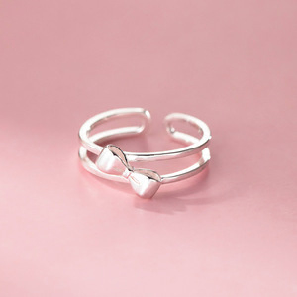 A45839 s925 sterling silver trendy sweet dainty double layered butterfly ring