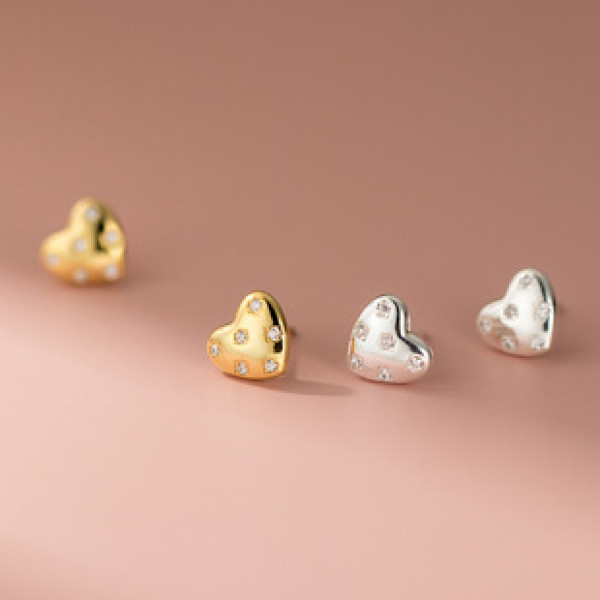 A43153 s925 sterling silver rhinestone heart stud design sweet elegant earrings