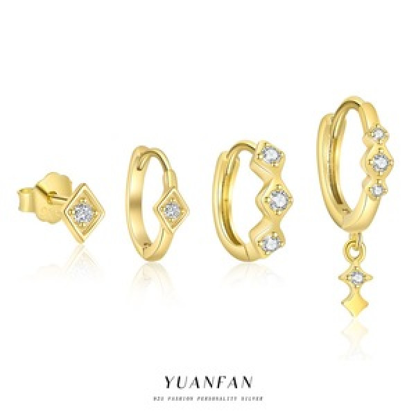 A45270 s925 sterling silver square rhinestone stud fashion elegant earrings