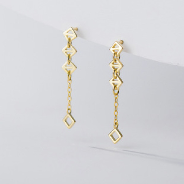 A38252 s925 sterling silver square chain bar design fringe earrings