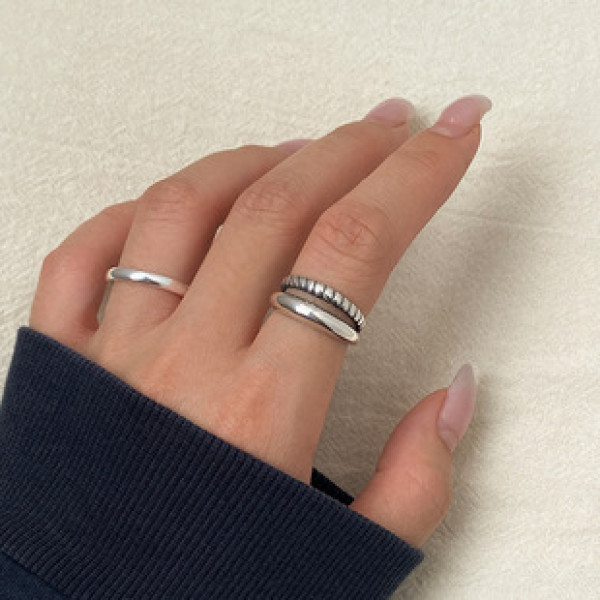 A42845 s925 silver simple geometric double layer thick twist ring