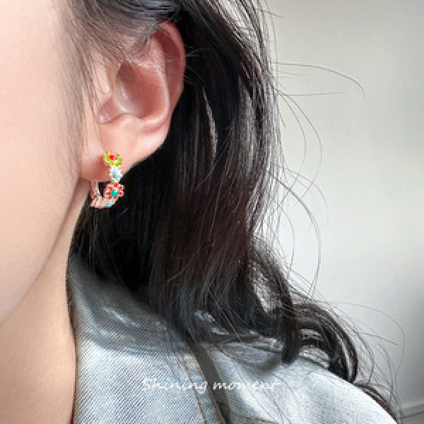A45830 s925 sterling silver sweet colorful glazed flower stud earrings