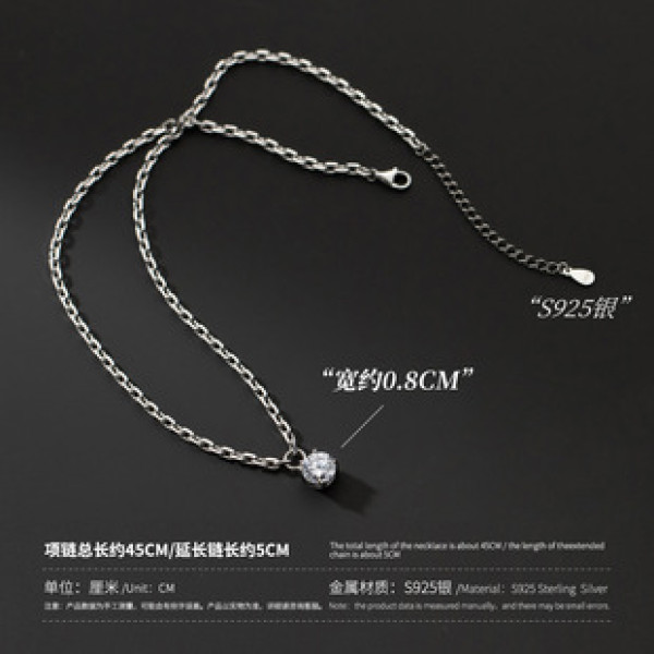 A38371 s925 sterling silver rhinestone simple fashion elegant necklace