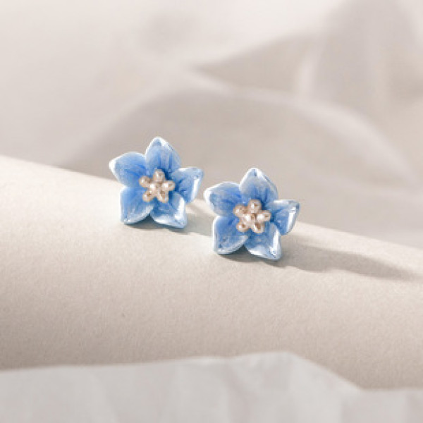 A40161 s925 sterling silver blue flower stud trendy design earrings