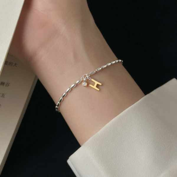 A39268 s925 sterling silver simple initial charm design elegant bracelet