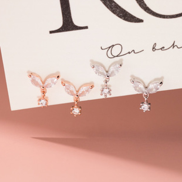 A43247 s925 sterling silver cubic zirconia leaf rhinestone stud trendy earrings