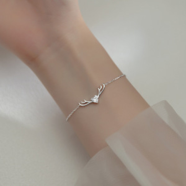 A44855 s925 sterling silver deer charm christmas sweet trendy heartshape bracelet