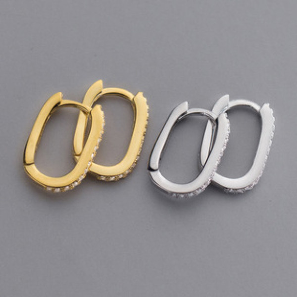 A41423 s925 sterling silver unique elegant simple rhinestone trendy oval circle earrings
