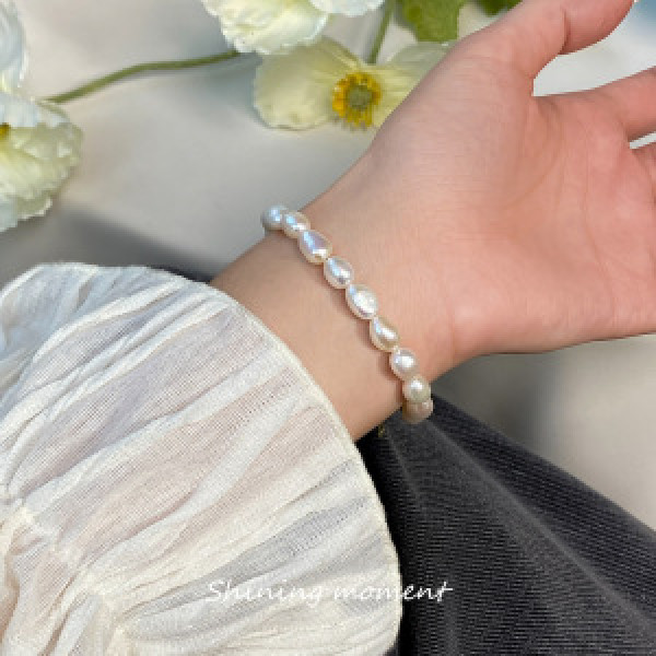 A44730 s925 silver trendy sweet dainty simple pearl charm bracelet