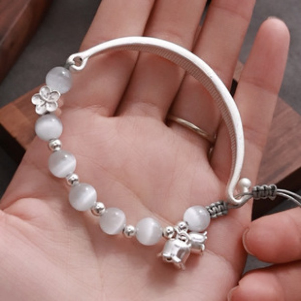 A40199 silver artificial cateye charm trendy bracelet