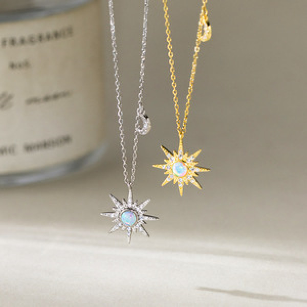 A46243 s925 silver sweet opal rhinestone crescent necklace