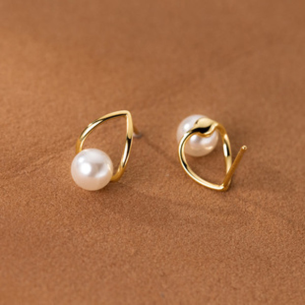 A38253 s925 sterling silver artificial pearl teardrop stud design elegant earrings