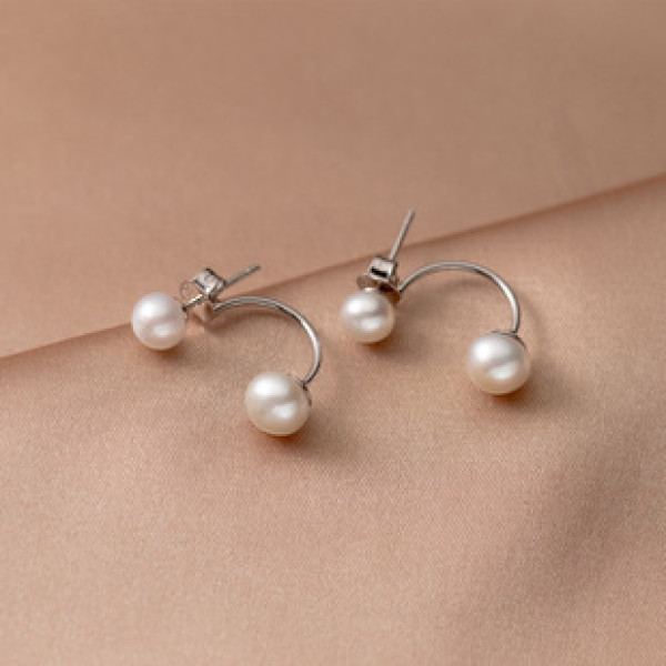 A35517 s925 sterling silver chic simple unique pearl twoway short dangle earring earrings