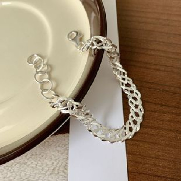 A38814 s925 sterling silver chain bar simple geometric charm fashion bracelet
