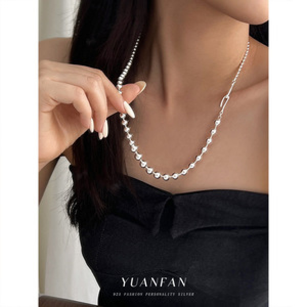A43633 s925 sterling silver bead simple necklace