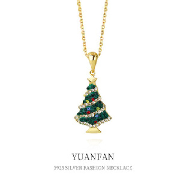 A37263 925 sterling silver colorful cubiczirconia christmas tree necklace
