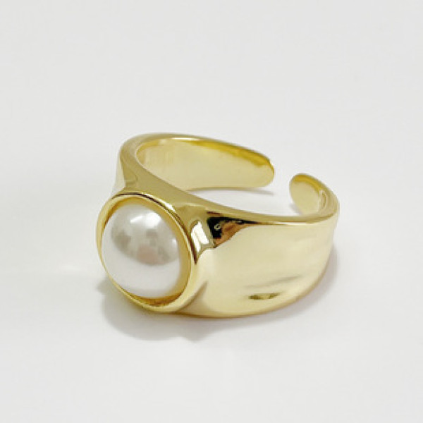 A32672 s925 sterling silver18k gold pearl adjustable ring