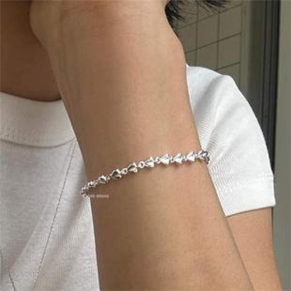 A43208 s925 sterling silver heart simple geometric charm bracelet
