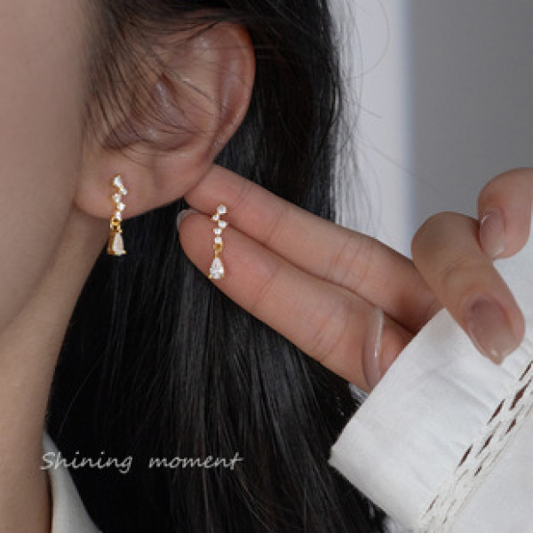 A43394 s925 sterling silver rhinestone teardrop stud elegant dainty earrings